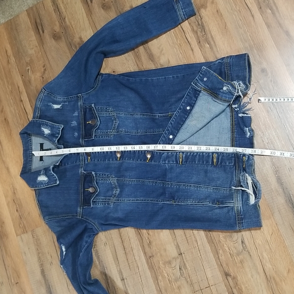 FOREVER  21 Six Button Tunic Length Distressed Jean Jacket w/ Hand Pockets - Picture 12 of 14